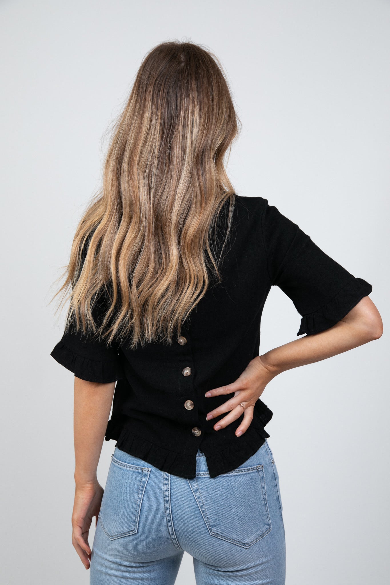 CHESTER LINEN TOP - BLACK