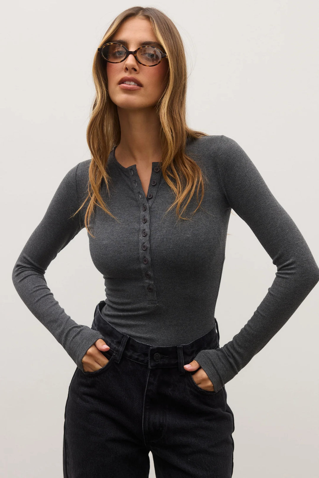 'BAYSE' LARA BODYSUIT - DARK HEATHER GREY