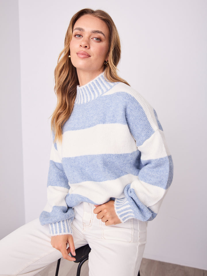 BESSIE BLOCK STRIPE KNIT - BLUE/WHITE