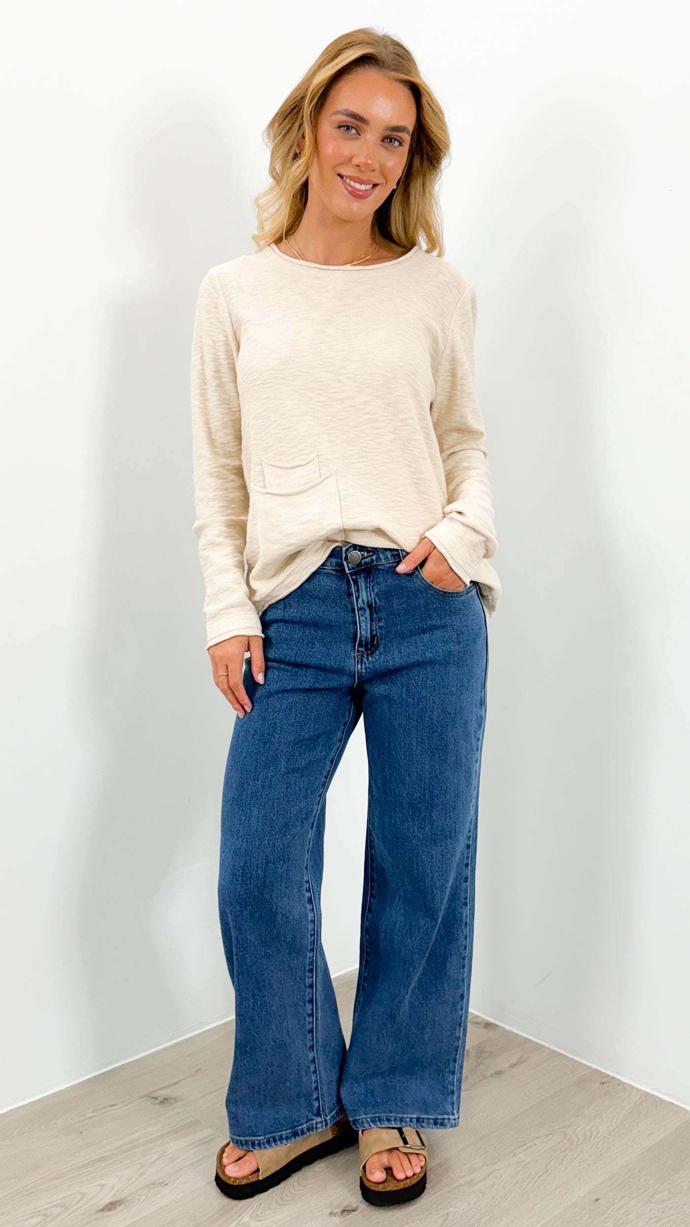 RIVER POCKET KNIT TOP - BEIGE