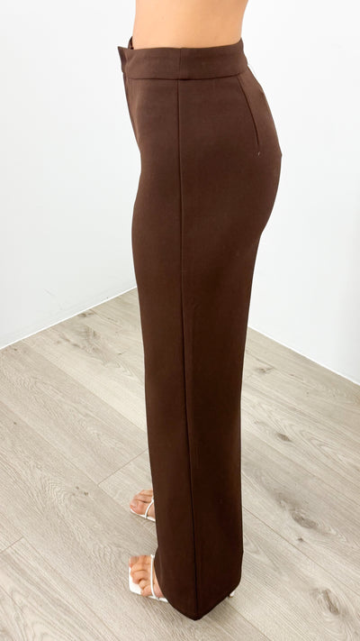 DALTON STRETCH JERSEY HIGH WAISTED STRAIGHT LEG PANT - CHOCOLATE