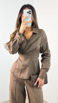 BAKER WRAP LINEN SHIRT - CHOCOLATE