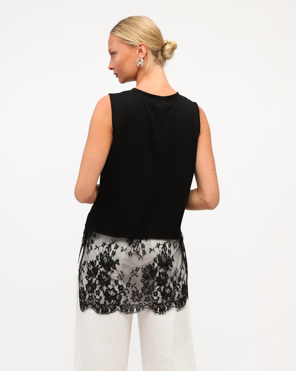 DANIELLE LACE TRIM TOP - BLACK