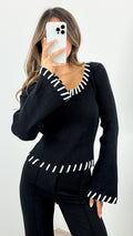 REID KNIT FITTED TOP - BLACK
