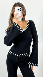 REID KNIT FITTED TOP - BLACK