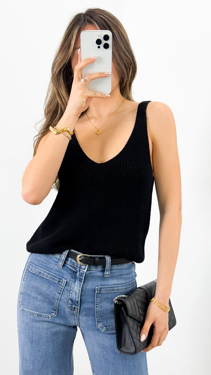 ANNIKA KNIT TANK TOP - BLACK