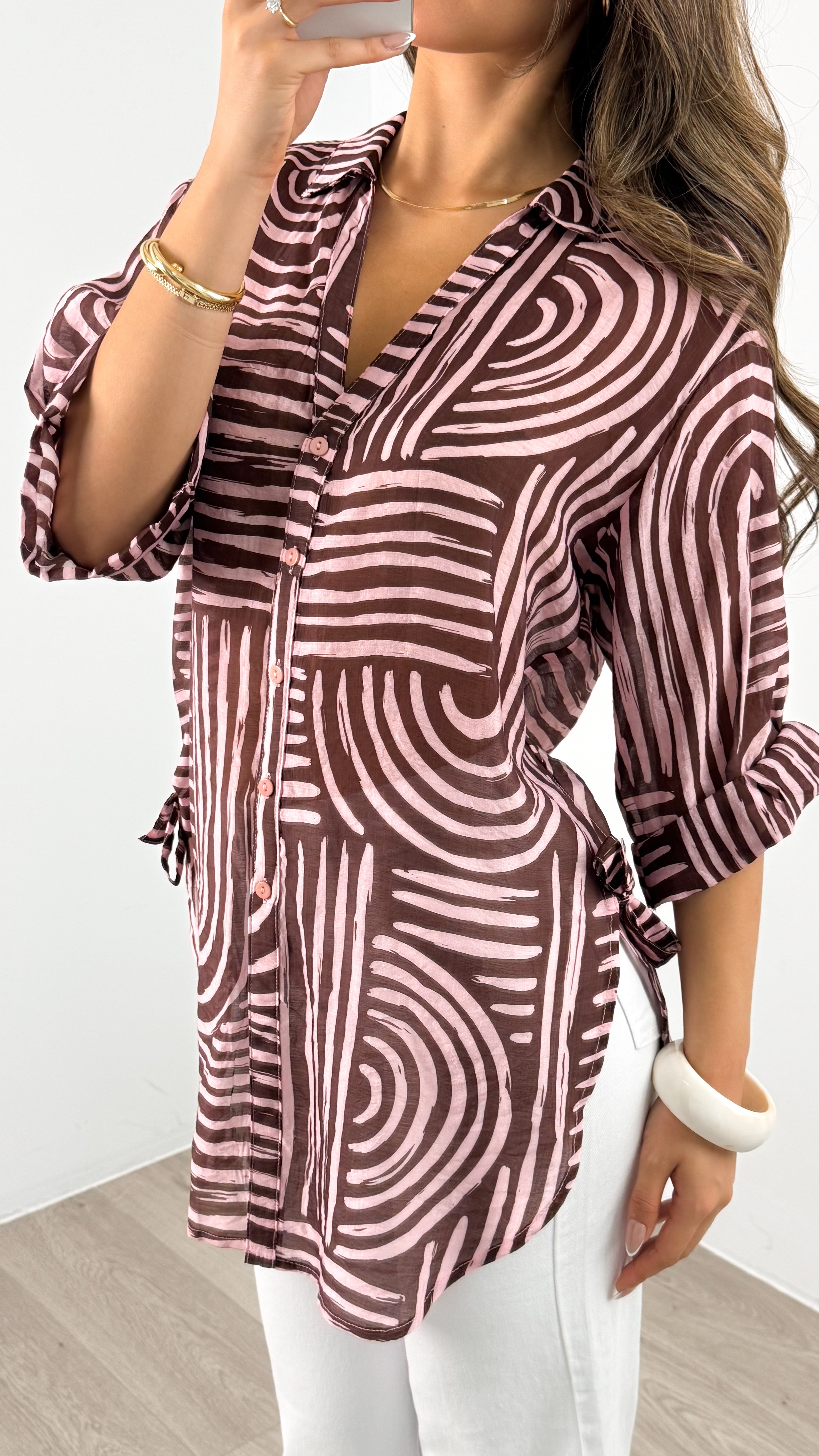 SHANI SHIRT - PINK/CHOCOLATE
