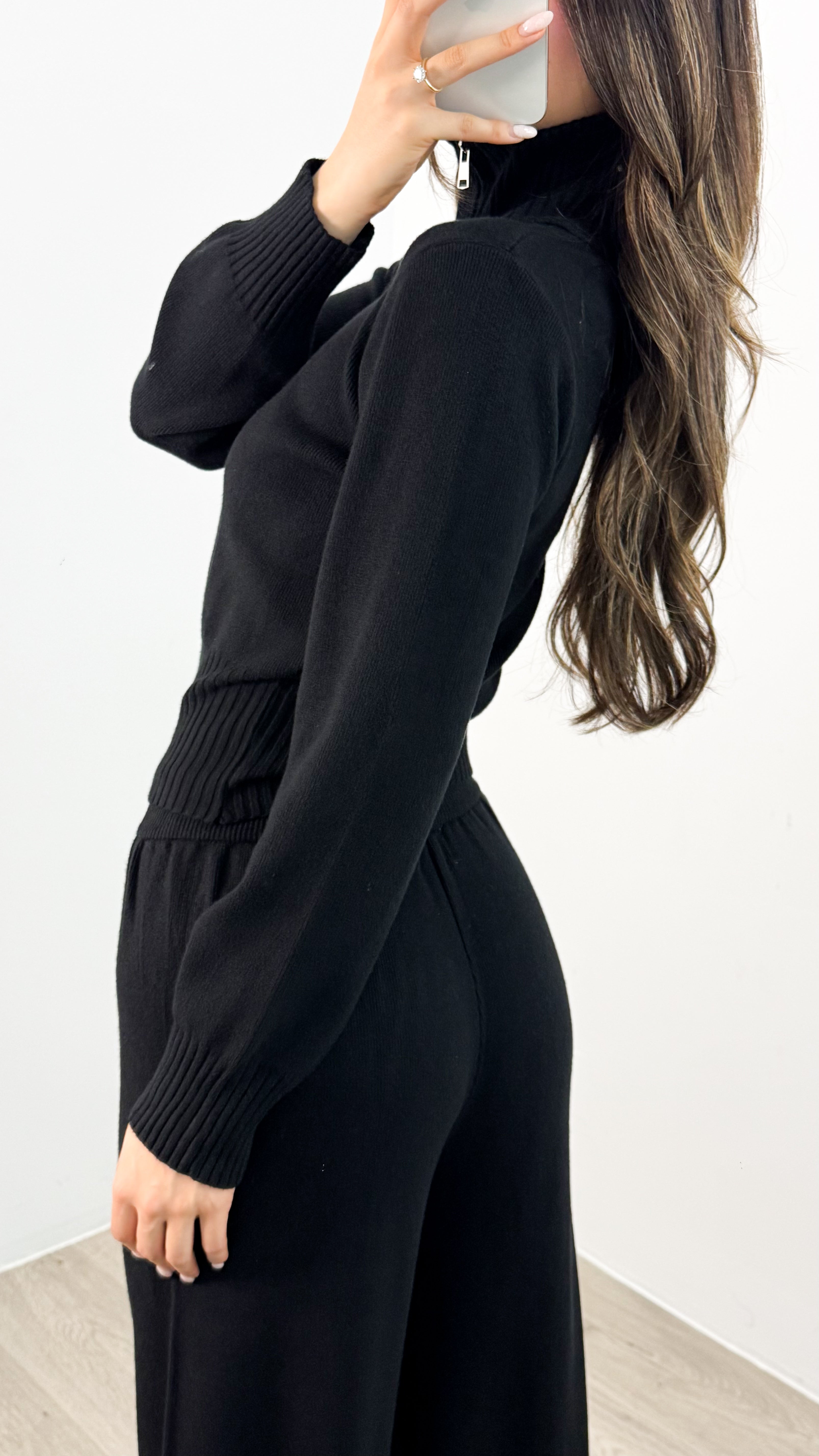 ENZA ZIP KNIT SET - BLACK