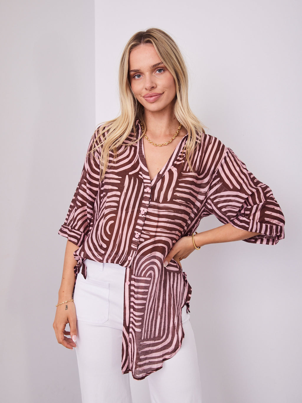 SHANI SHIRT - PINK/CHOCOLATE
