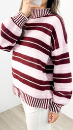 BESSIE STRIPE KNIT - WINE/PINK