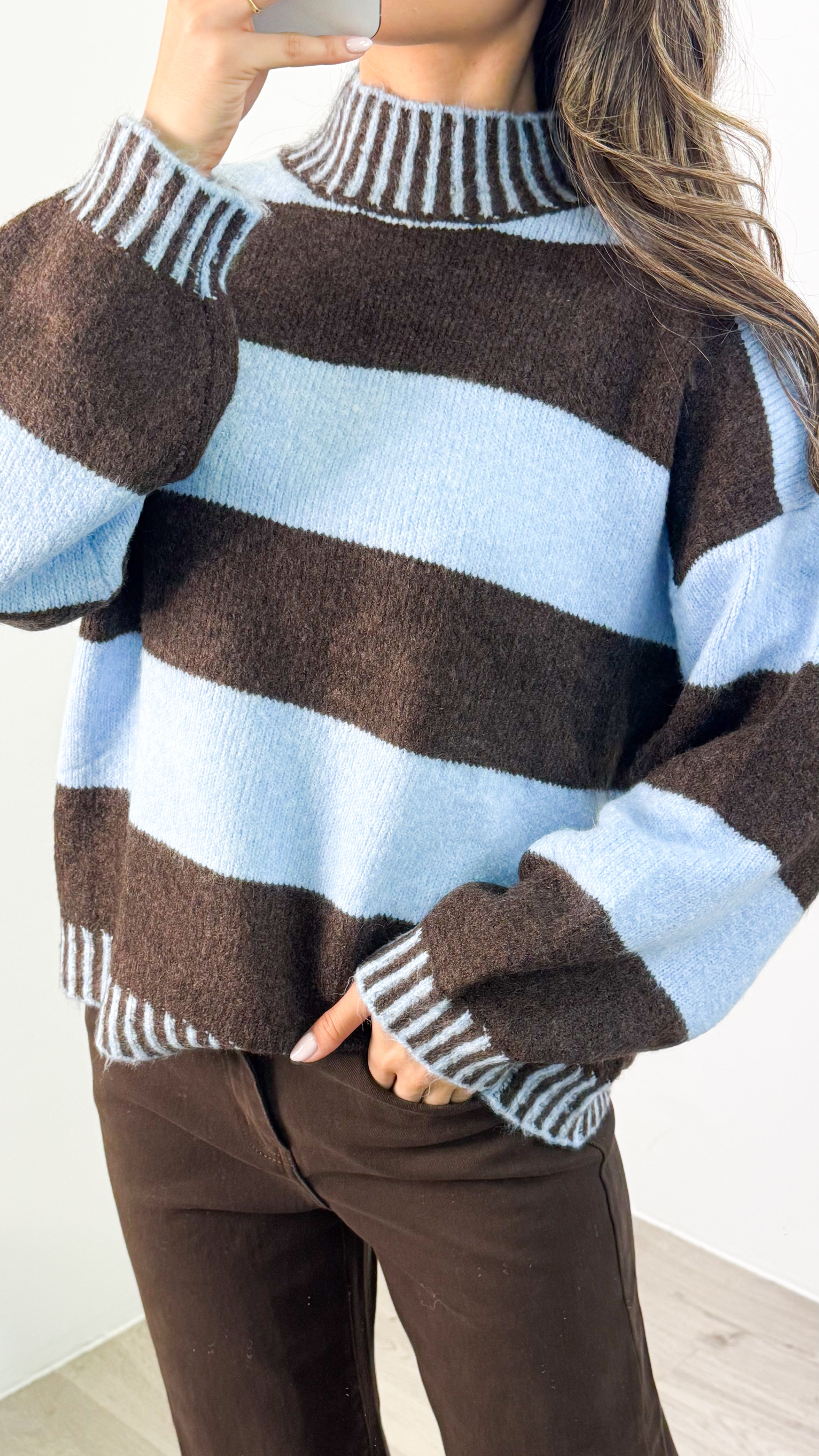 BESSIE BLOCK STRIPE KNIT - CHOCOLATE/BLUE