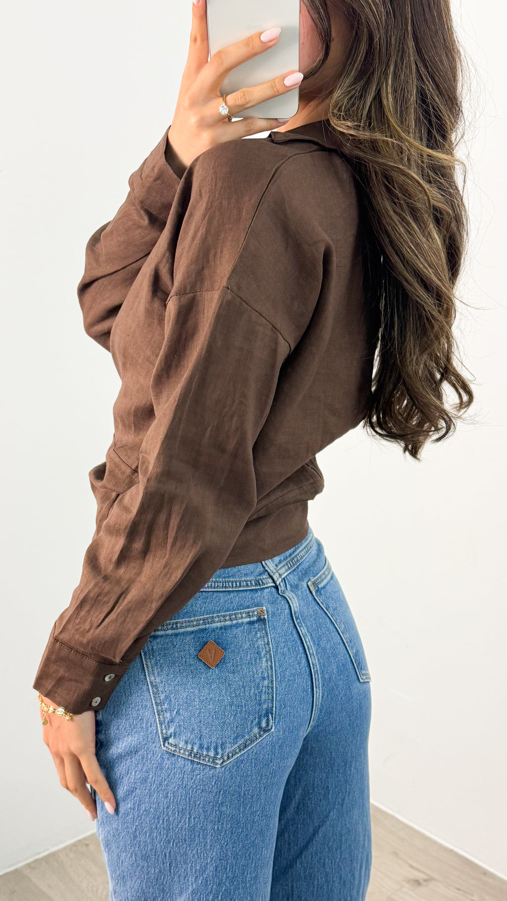 COMO LONG SLEEVE LINEN SHIRT - CHOCOLATE