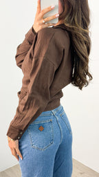 COMO LONG SLEEVE LINEN SHIRT - CHOCOLATE