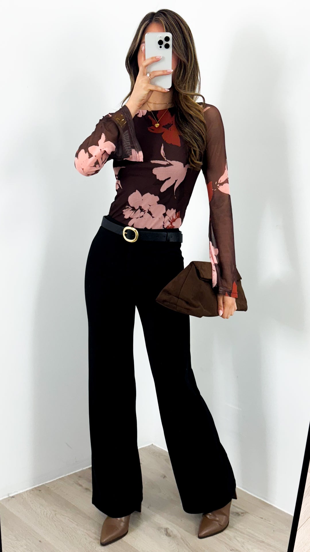 ESTELLE MESH TOP - BROWN