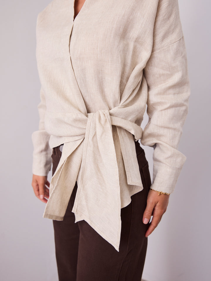 COMO LONG SLEEVE LINEN SHIRT - NATURAL