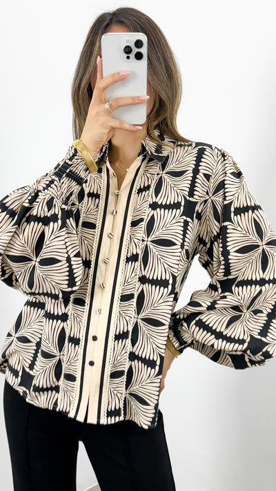ANTHEA BLOUSE - BLACK/BEIGE