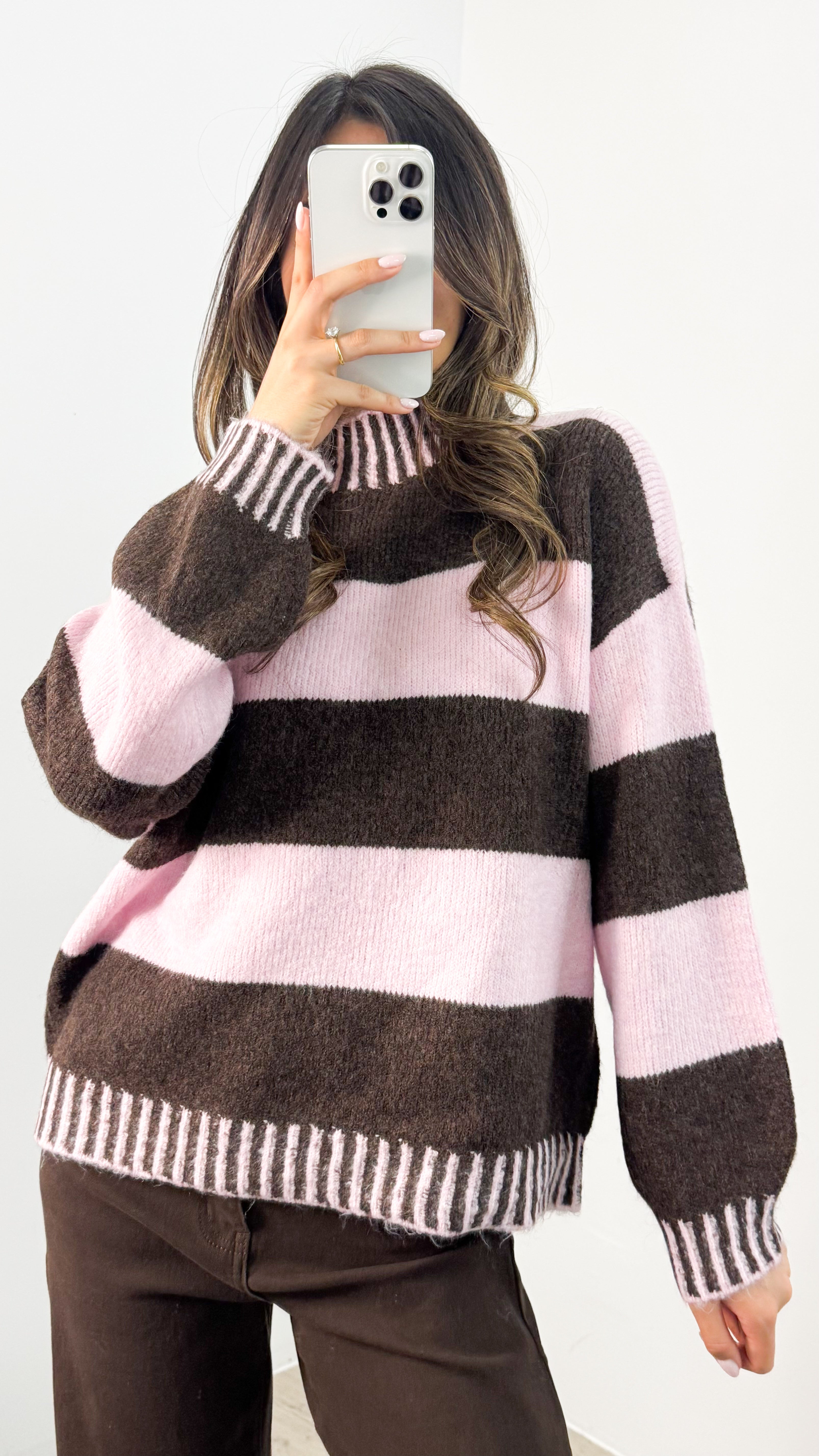 BESSIE BLOCK STRIPE KNIT - CHOCOLATE/PINK