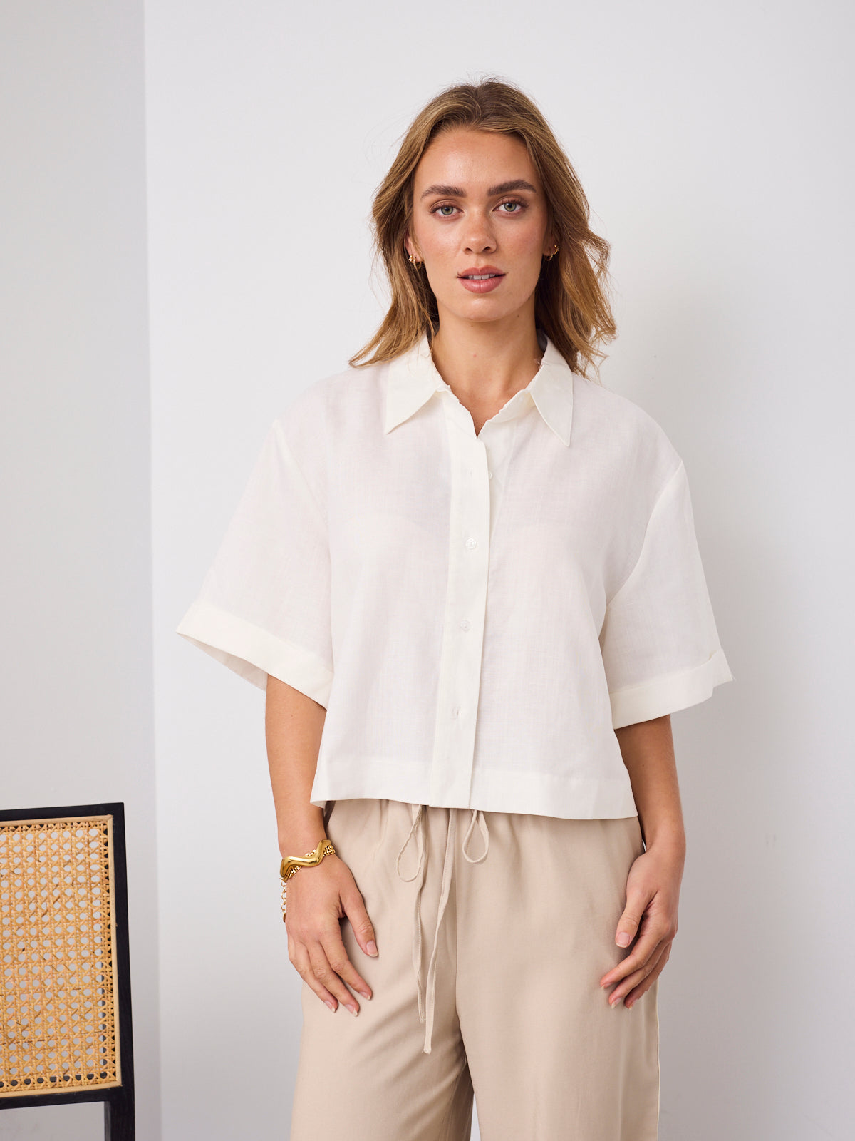 RODELL LINEN SHIRT - CREAM