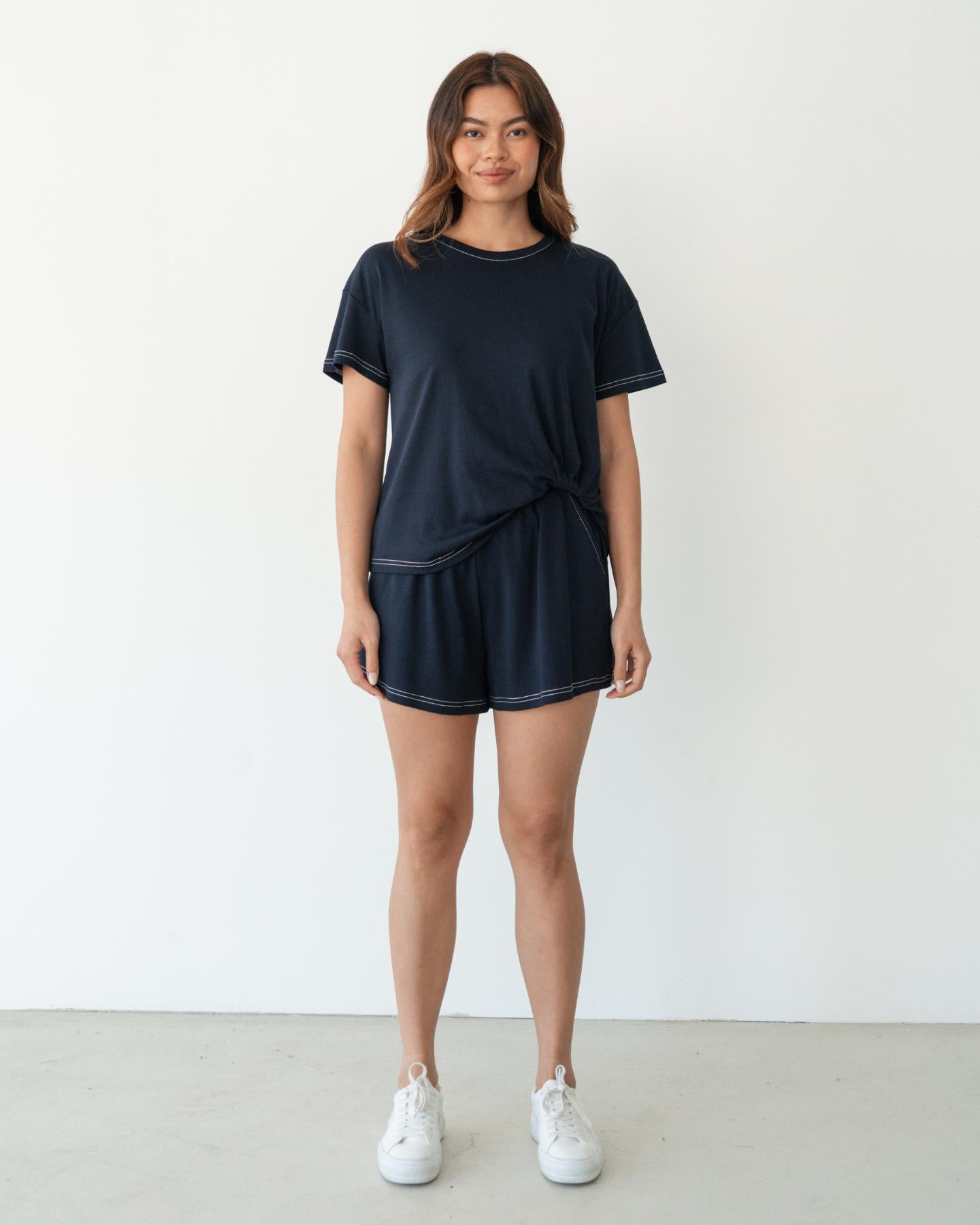 ESTHER EASY TUCK TEE + SHORTS SET - NAVY