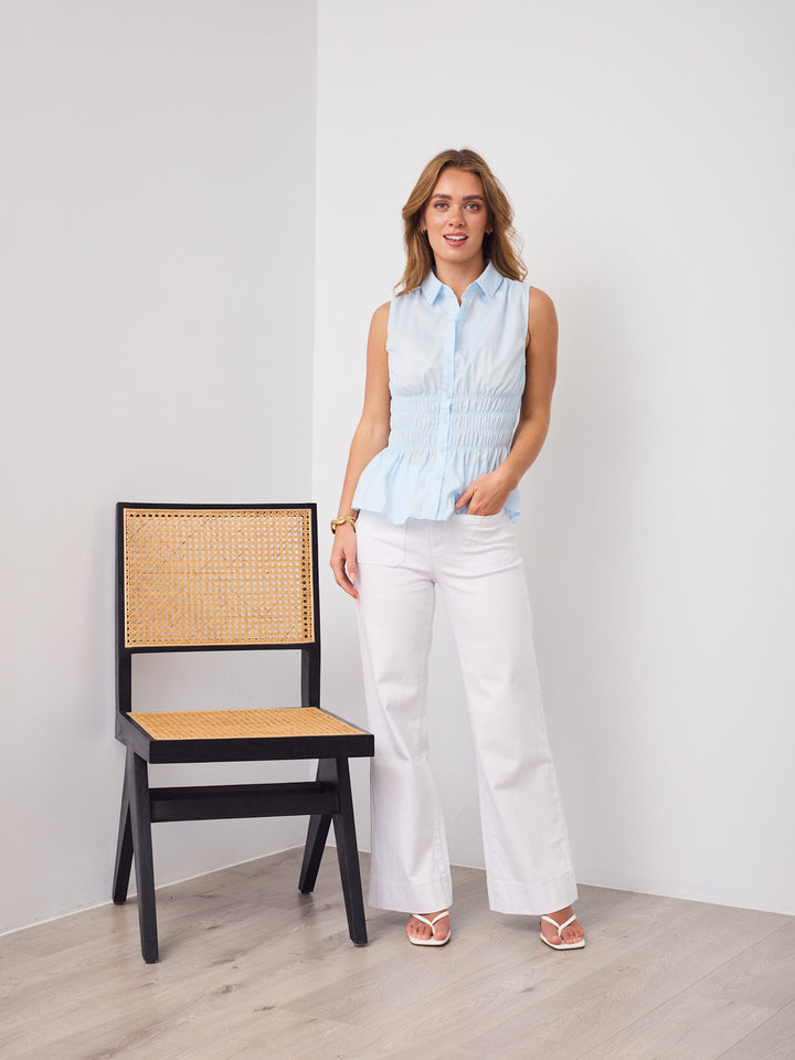 DEMI SHIRRED SHIRT - BABY BLUE