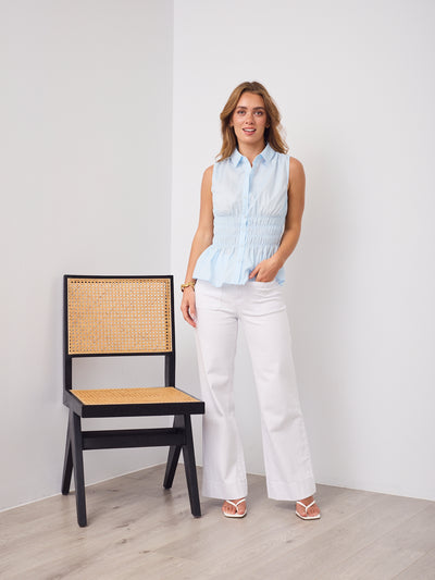 DEMI SHIRRED SHIRT - BABY BLUE