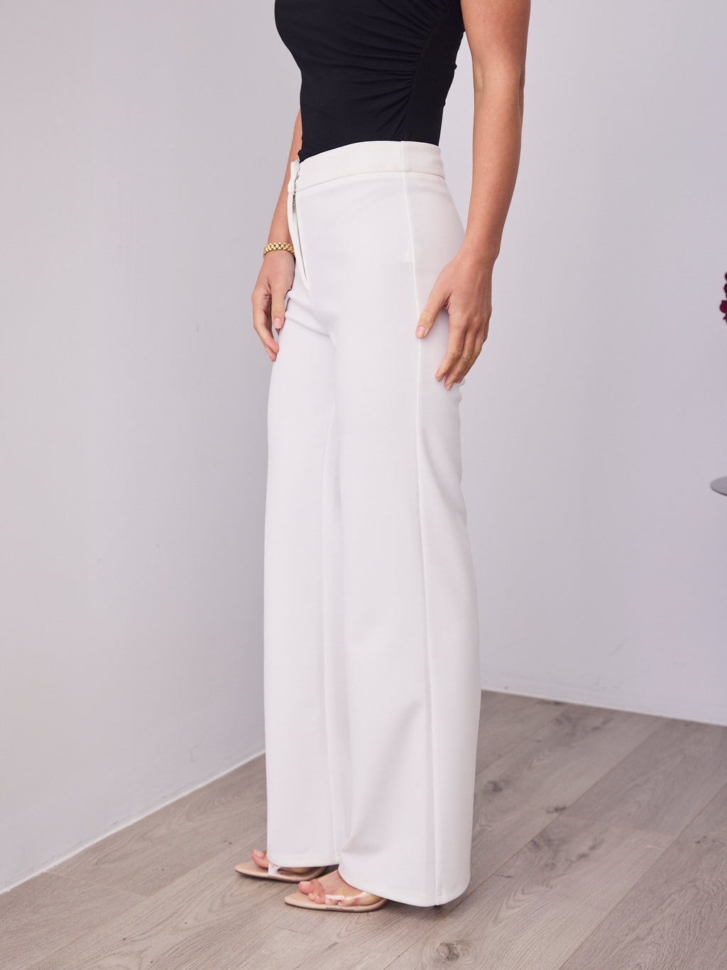 DALTON STRETCH JERSEY HIGH WAISTED STRAIGHT LEG PANT - WHITE