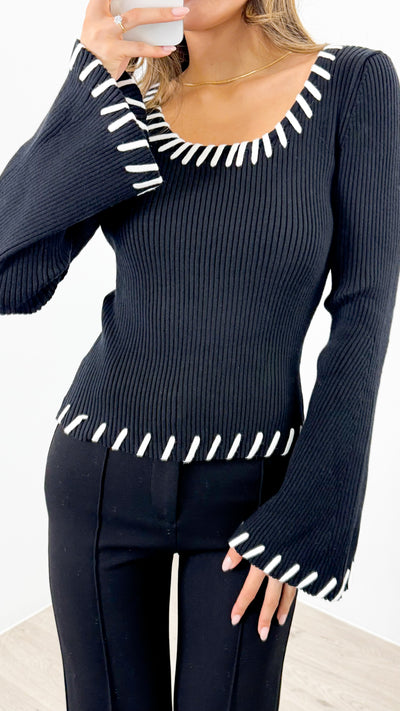 REID KNIT FITTED TOP - BLACK