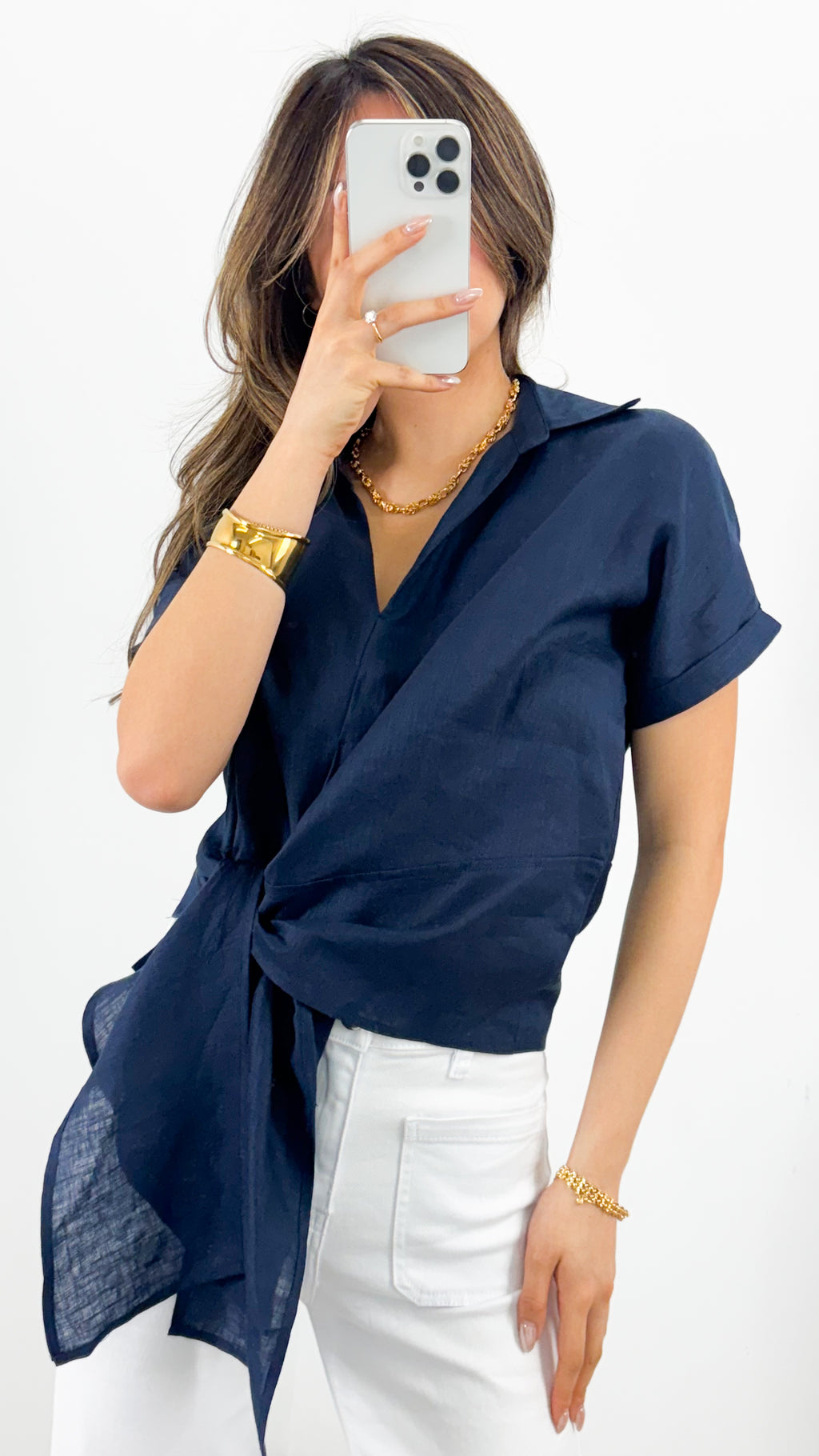 COMO LINEN SHIRT - NAVY