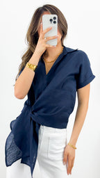COMO LINEN SHIRT - NAVY