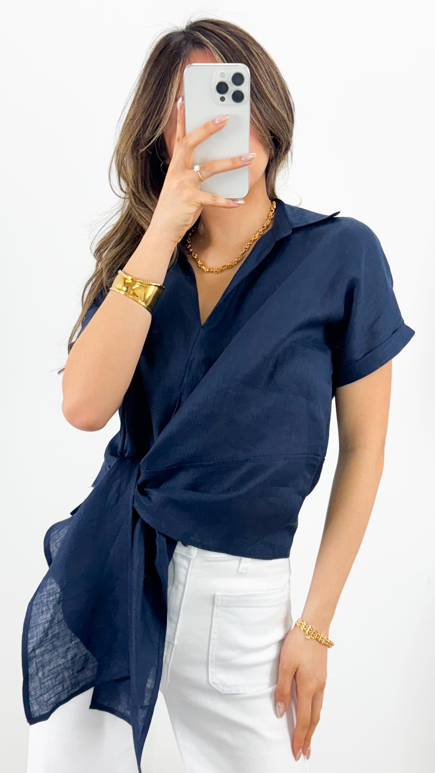 COMO LINEN SHIRT - NAVY