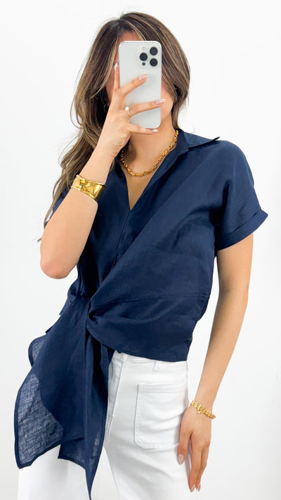 COMO LINEN SHIRT - NAVY