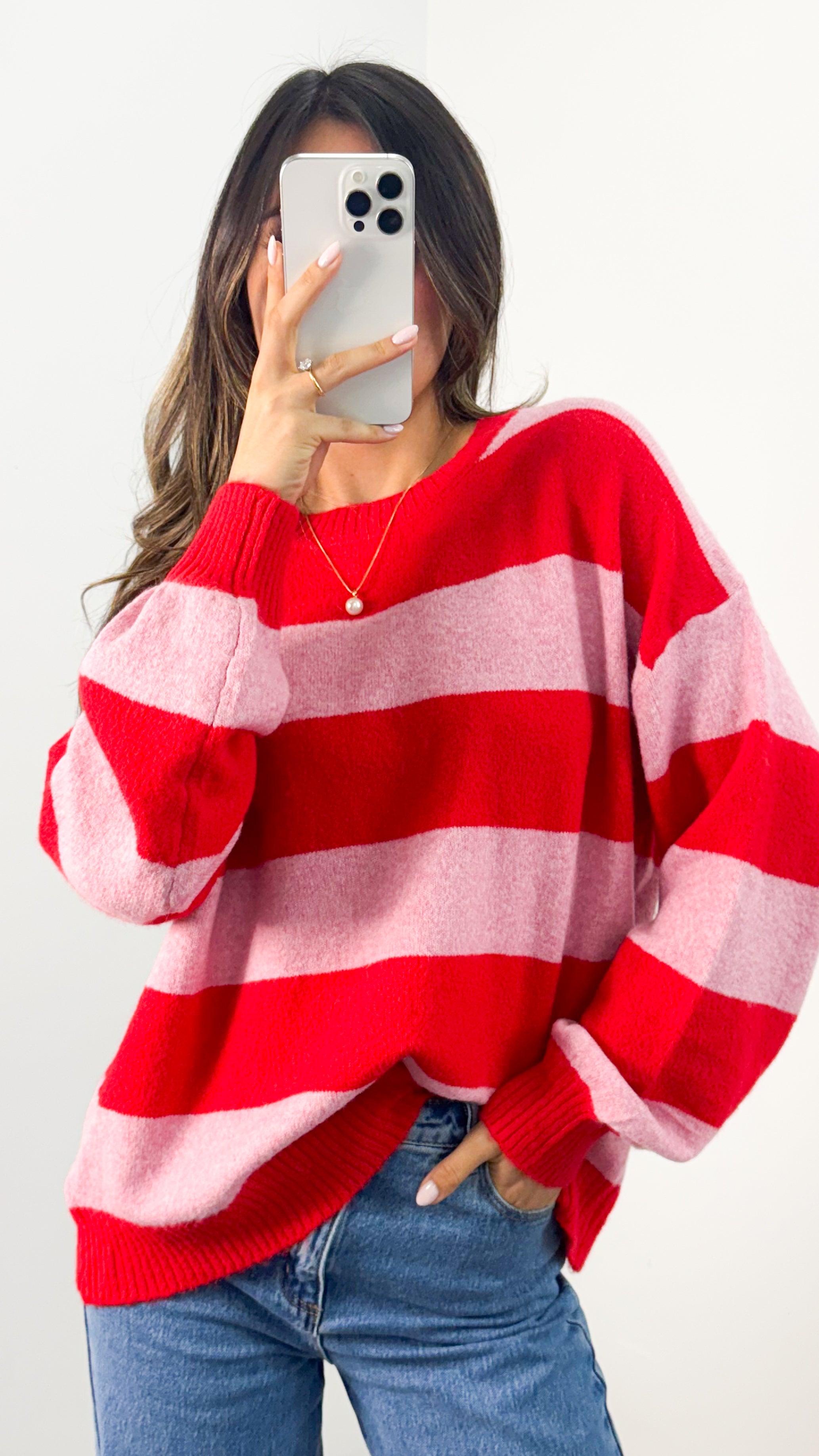 ANITA BLOCK STRIPE KNIT - PINK/RED