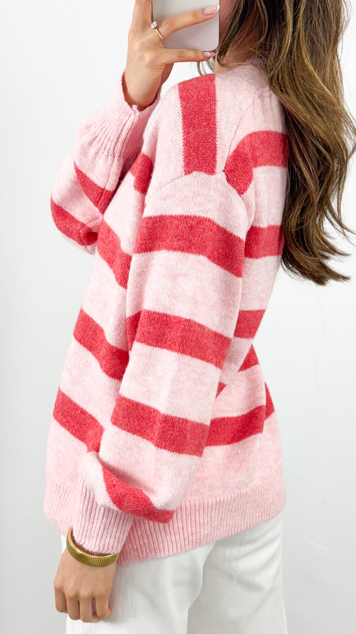BIANCA STRIPE JUMPER - PINK/RED