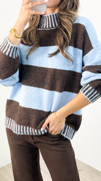 BESSIE BLOCK STRIPE KNIT - CHOCOLATE/BLUE