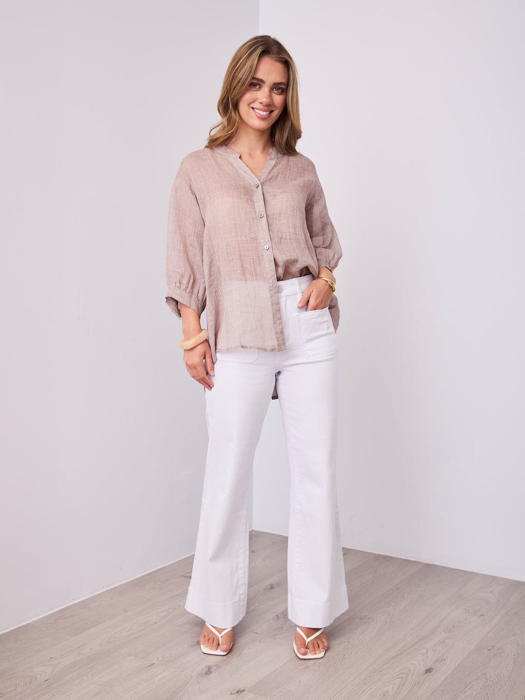 MARTA LINEN SHIRT - BISCUIT