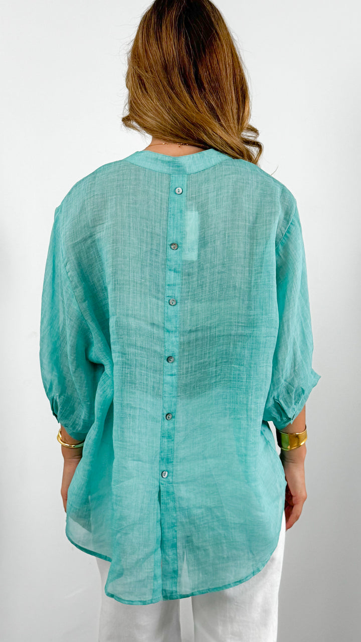 CATHY LINEN SHIRT - AQUA