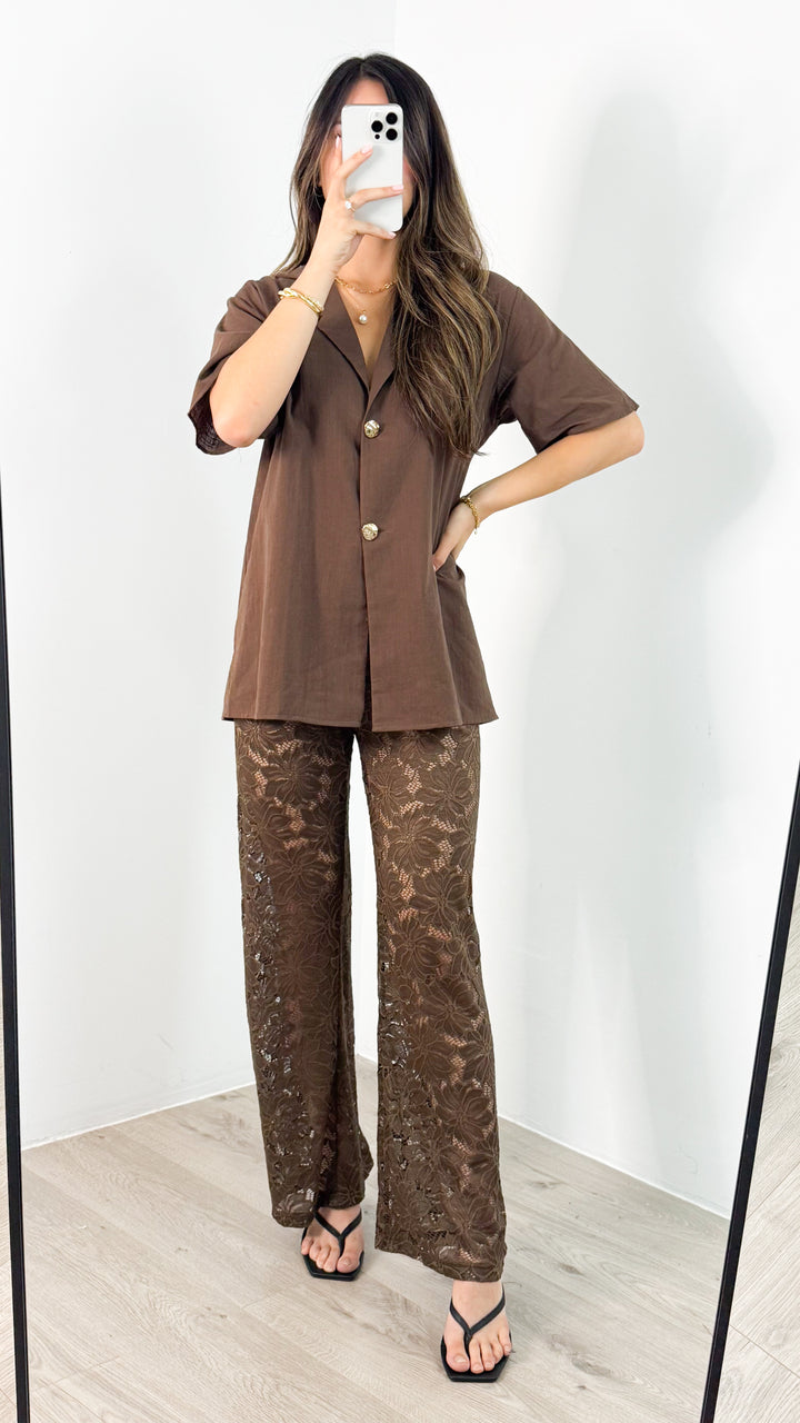 NADINE SHIRT & PANT SET - CHOCOLATE
