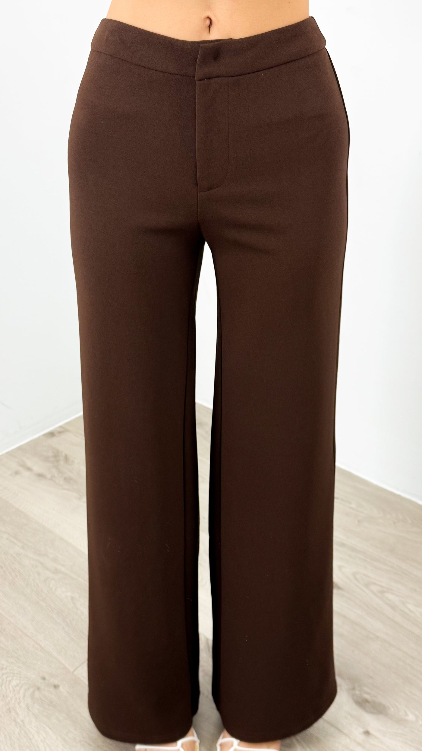 DALTON STRETCH JERSEY HIGH WAISTED STRAIGHT LEG PANT - CHOCOLATE