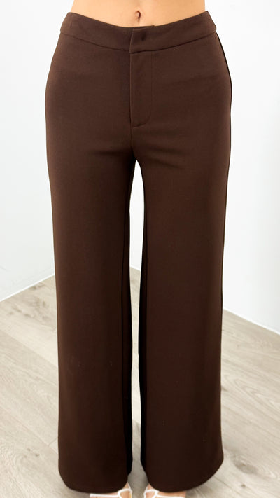 DALTON STRETCH JERSEY HIGH WAISTED STRAIGHT LEG PANT - CHOCOLATE