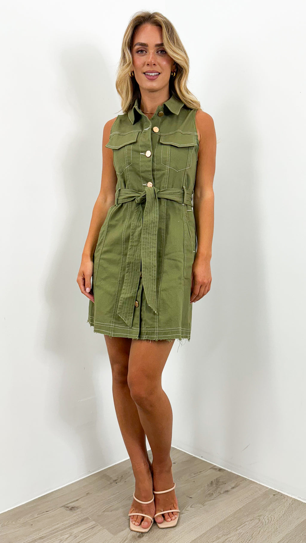 ZHANE DENIM DRESS - KHAKI