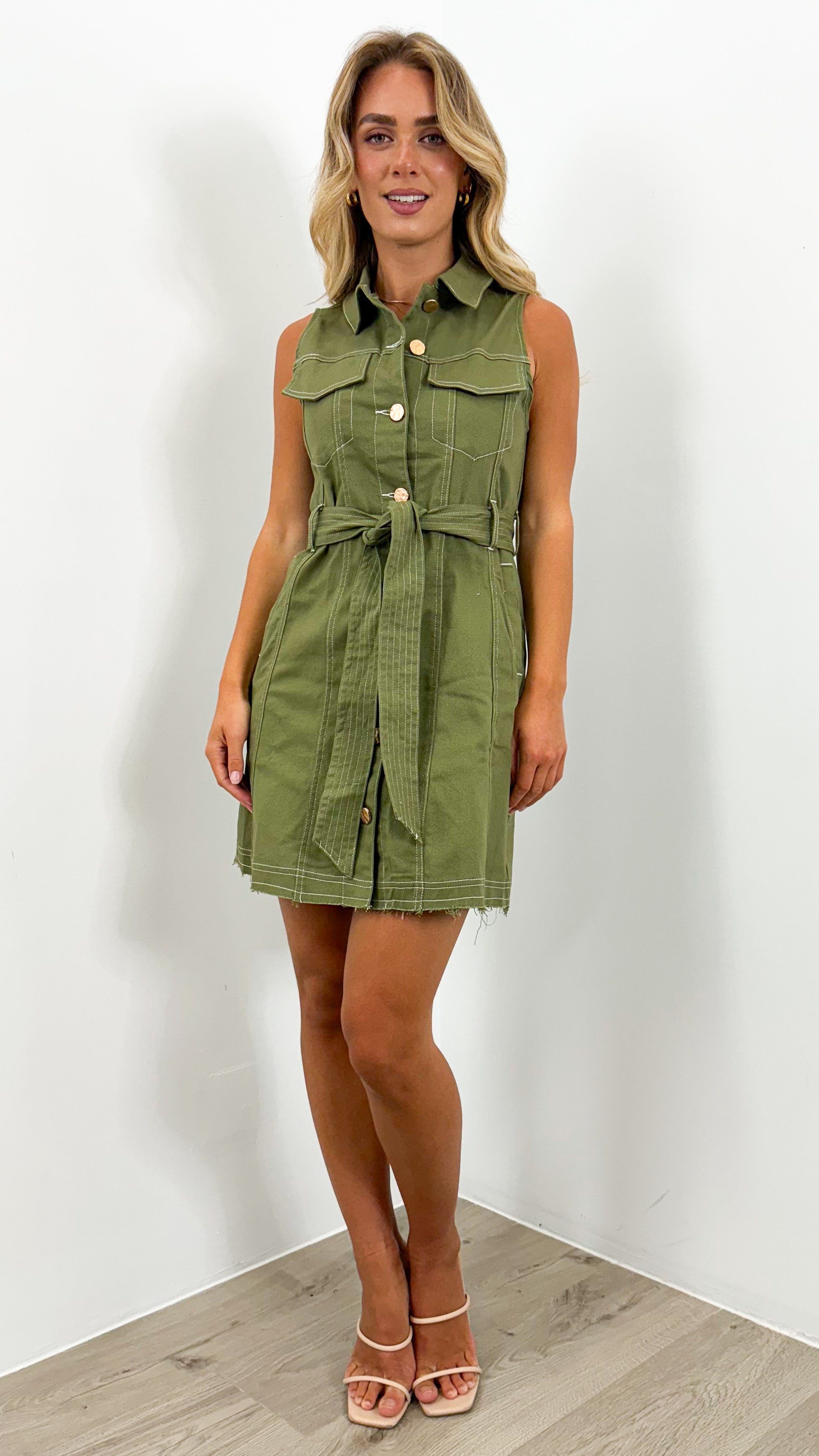 ZHANE DENIM DRESS - KHAKI