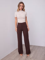 DALTON STRETCH JERSEY HIGH WAISTED STRAIGHT LEG PANT - CHOCOLATE