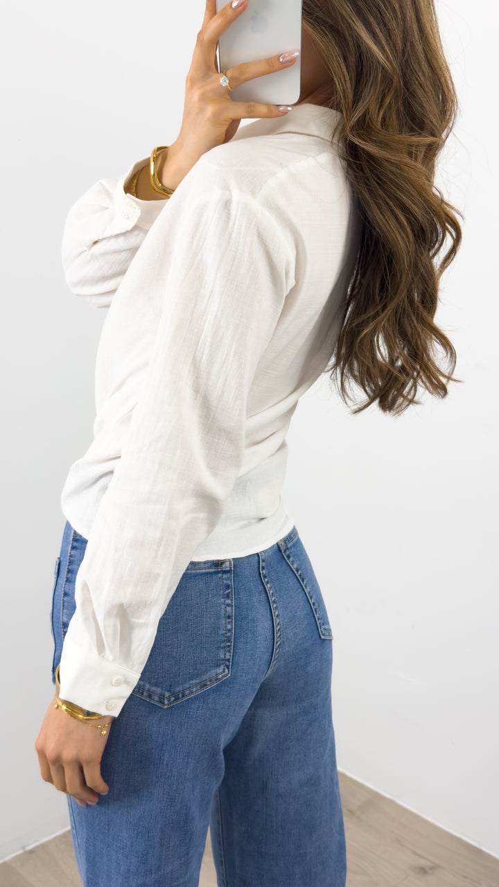 MACY TIE FRONT SHIRT - WHITE