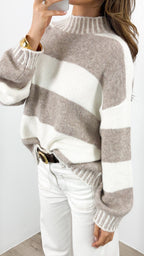 BESSIE BLOCK STRIPE KNIT - MOCHA/WHITE