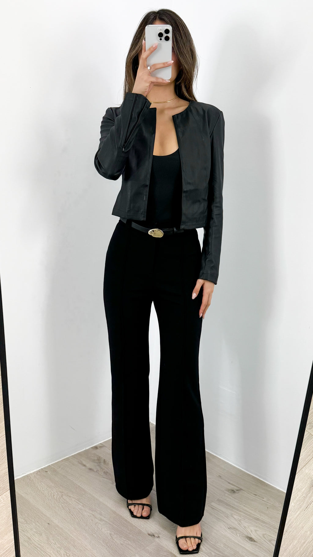 MIMI PU CROP JACKET - BLACK
