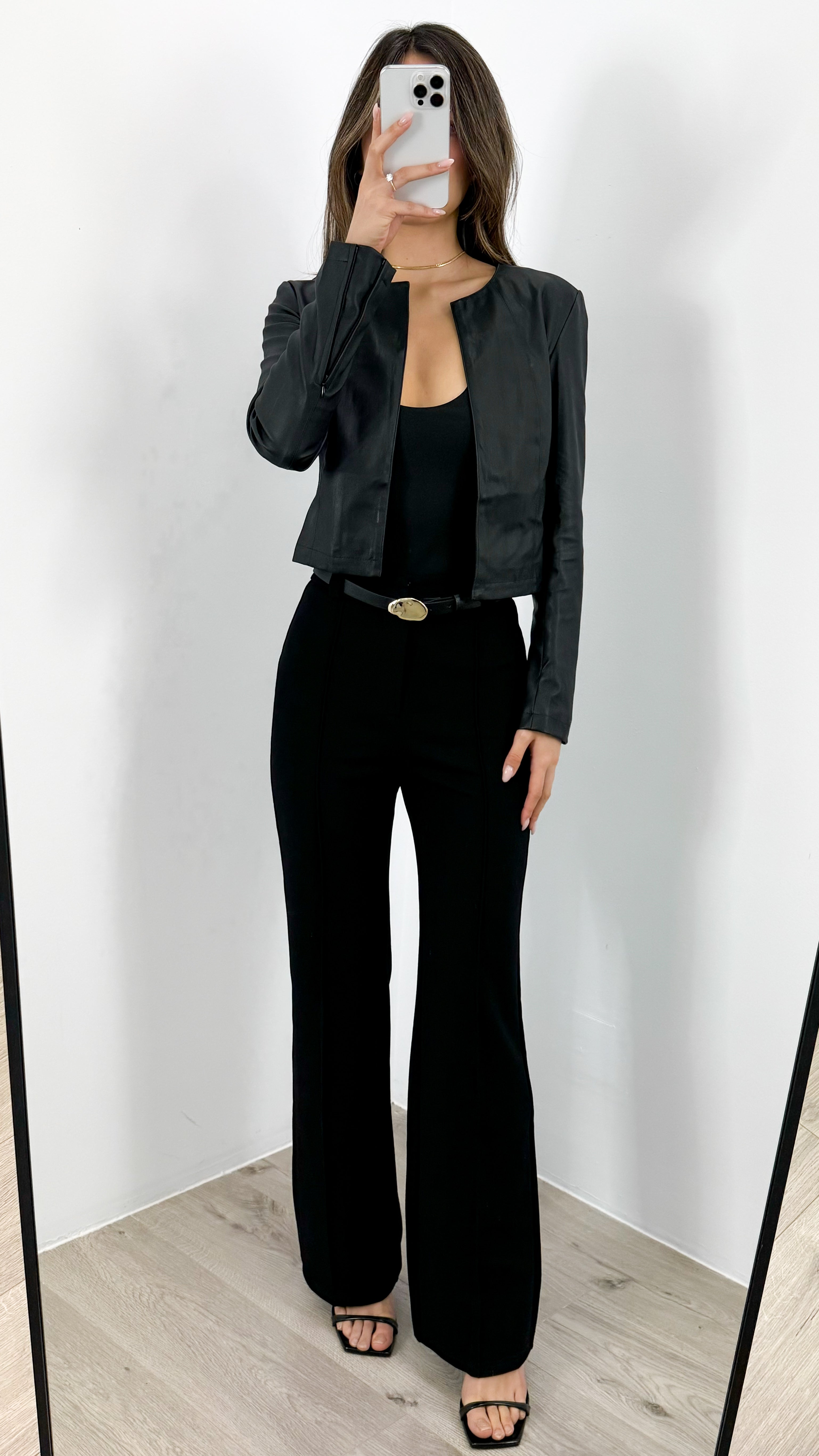 MIMI PU CROP JACKET - BLACK