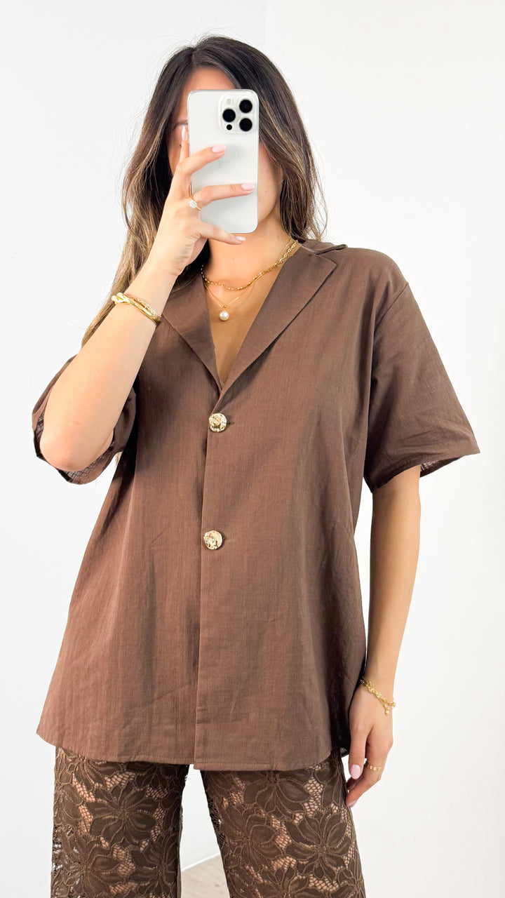 NADINE SHIRT & PANT SET - CHOCOLATE