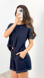 ESTHER EASY TUCK TEE + SHORTS SET - NAVY