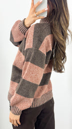 BESSIE BLOCK STRIPE KNIT - TOBACCO/CHOCOLATE