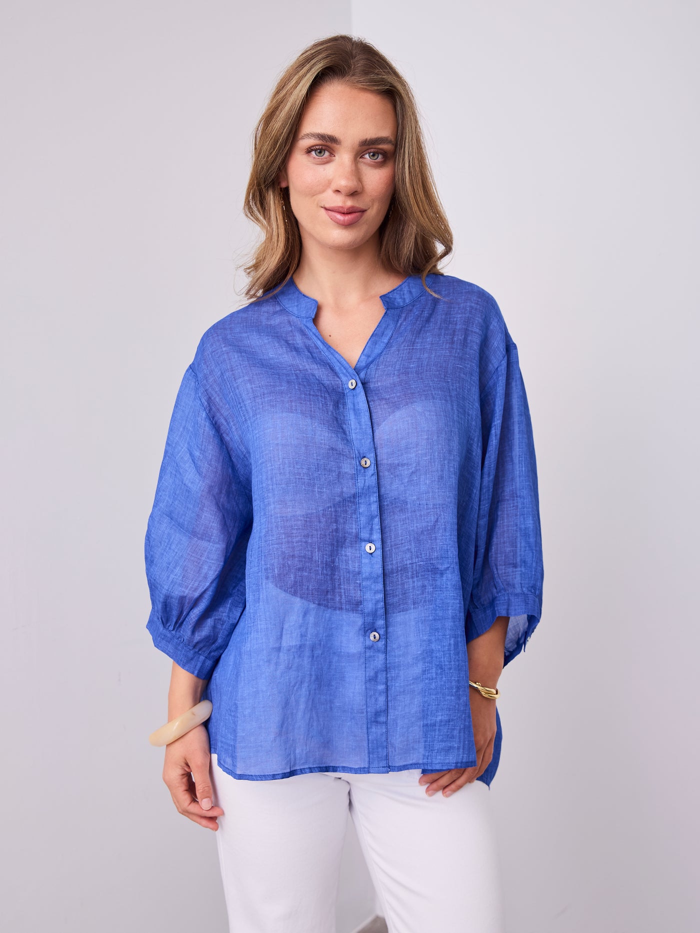 CATHY LINEN SHIRT - ROYAL BLUE